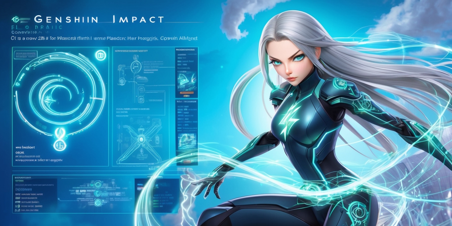 A beautifully illustrated preview of the upcoming 5-star Electro character in Genshin Impact, set against a vibrant, electric blue background with subtle, wispy cloud patterns, showcasing her slender figure with long, flowing silver hair and piercing emerald green eyes, wearing a sleek, high-tech exosuit adorned with intricate, glowing Electro sigils, her determined facial expression conveying a sense of power and agility, surrounded by swirling vortex of electric energy and delicate, curved lines resembling circuit boards, with her abilities and combat style displayed in elegant, cursive script alongside intricate mechanical diagrams and upgrade paths, all woven together with a dynamic, futuristic aesthetic that captures the essence of this electrifying new character.