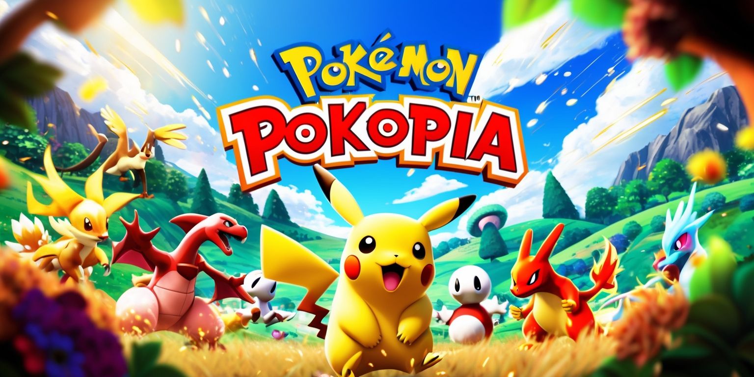 A vibrant and colorful digital illustration of the Pokémon Pokopia game, featuring a mix of popular Pokémon characters, such as Pikachu and Charizard, in a lively and dynamic scene, with a bright blue sky and fluffy white clouds, set against a backdrop of rolling hills and towering trees, with the game's logo prominently displayed in a bold, golden font with a red and white color scheme, surrounded by intricate details and textures, including leaves, flowers, and sparks, with a sense of energy and excitement, as if the Pokémon are about to come to life, with a shallow depth of field, blurring the background and emphasizing the main characters, and a warm, sunny lighting effect, casting a sense of joy and adventure over the entire scene.